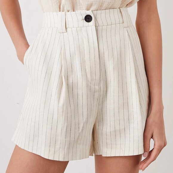 Rails Linen Blend High Rise Ilena Ivory Pinstripe Shorts - Picture 1 of 13
